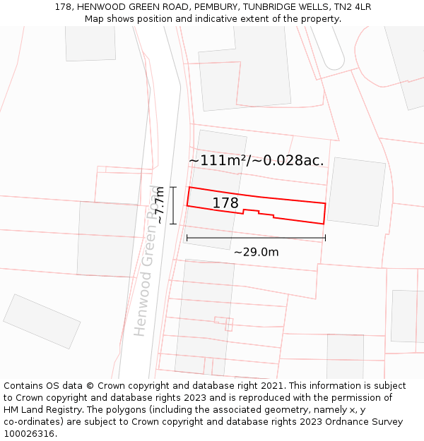 178, HENWOOD GREEN ROAD, PEMBURY, TUNBRIDGE WELLS, TN2 4LR: Plot and title map