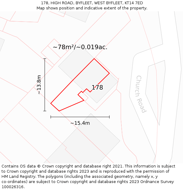 178, HIGH ROAD, BYFLEET, WEST BYFLEET, KT14 7ED: Plot and title map