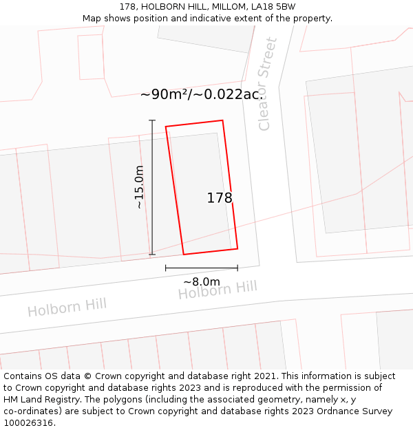 178, HOLBORN HILL, MILLOM, LA18 5BW: Plot and title map