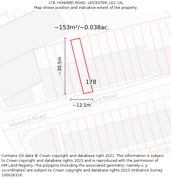 178, HOWARD ROAD, LEICESTER, LE2 1XL: Plot and title map