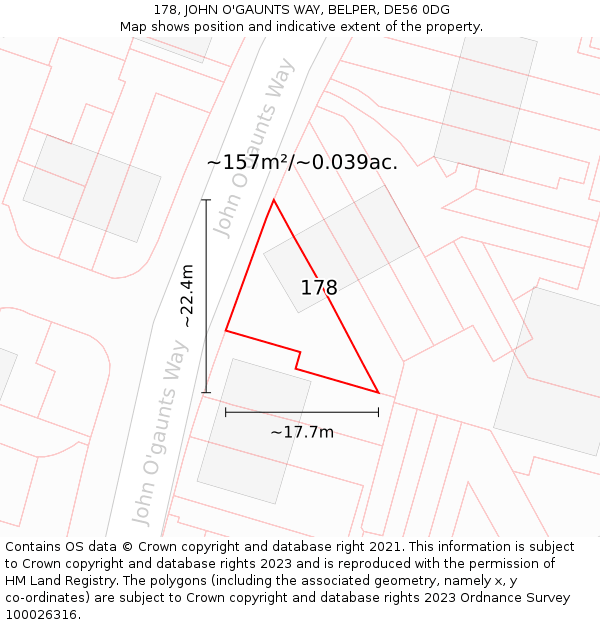 178, JOHN O'GAUNTS WAY, BELPER, DE56 0DG: Plot and title map