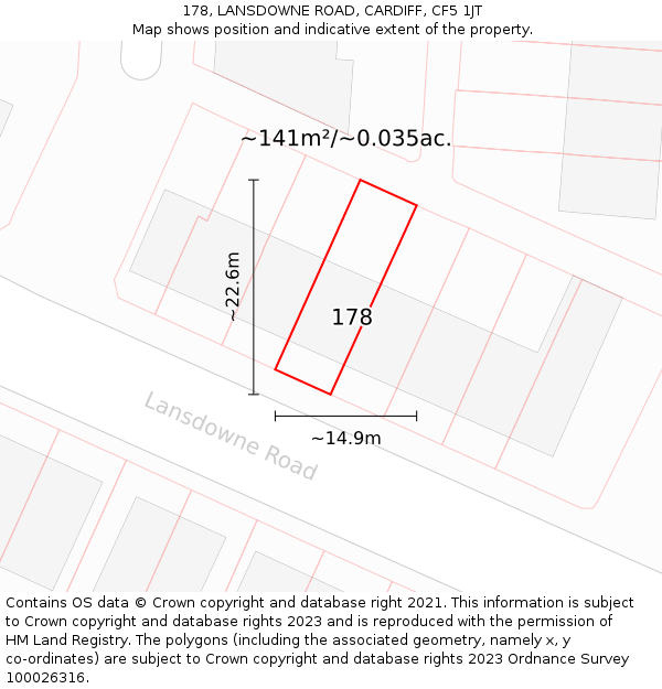 178, LANSDOWNE ROAD, CARDIFF, CF5 1JT: Plot and title map