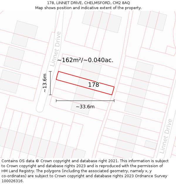 178, LINNET DRIVE, CHELMSFORD, CM2 8AQ: Plot and title map