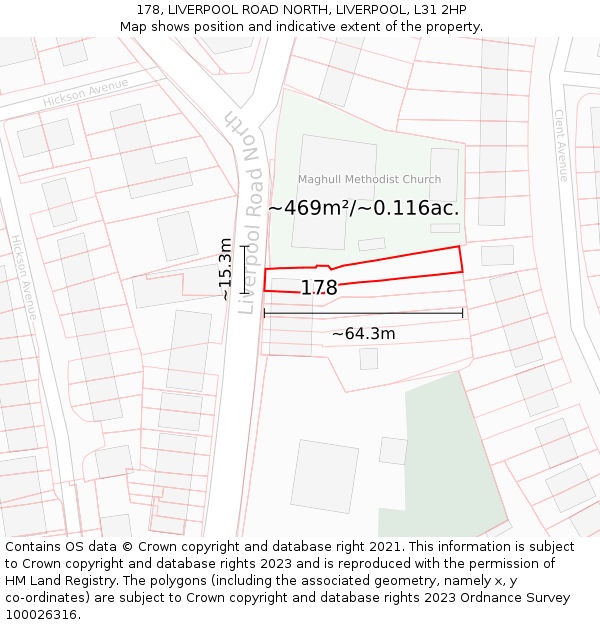 178, LIVERPOOL ROAD NORTH, LIVERPOOL, L31 2HP: Plot and title map