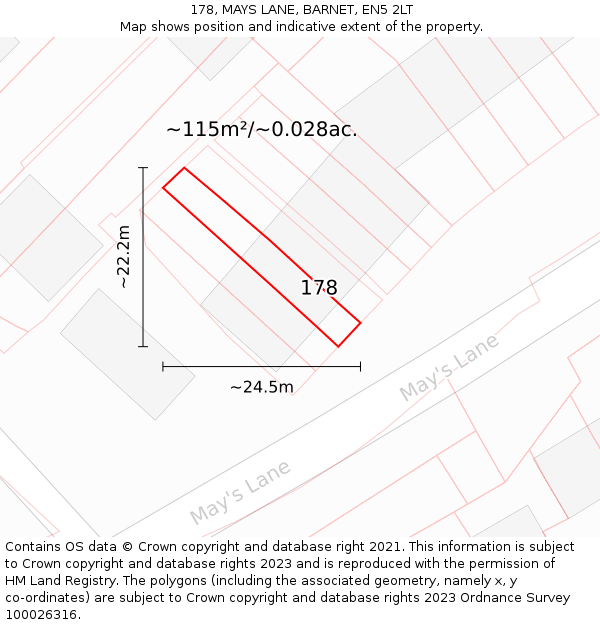178, MAYS LANE, BARNET, EN5 2LT: Plot and title map