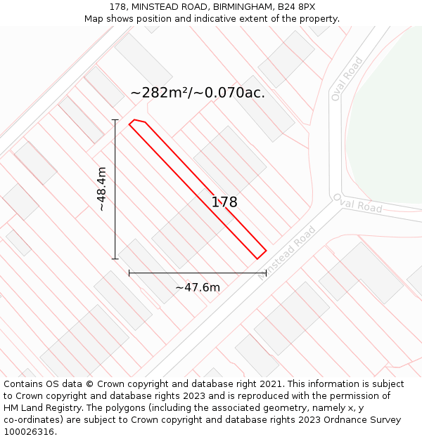 178, MINSTEAD ROAD, BIRMINGHAM, B24 8PX: Plot and title map