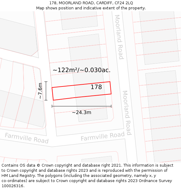 178, MOORLAND ROAD, CARDIFF, CF24 2LQ: Plot and title map