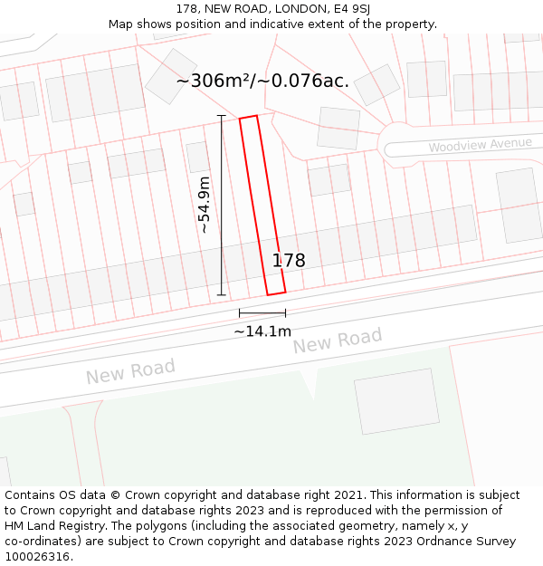 178, NEW ROAD, LONDON, E4 9SJ: Plot and title map