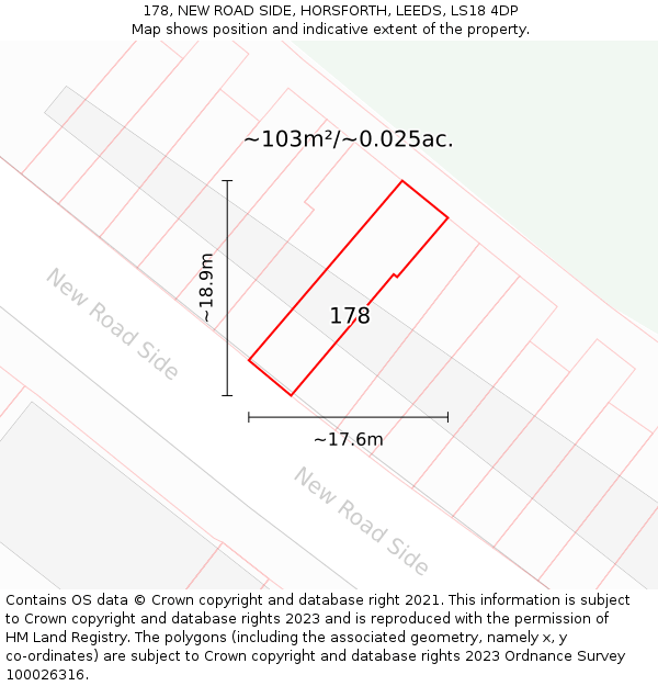 178, NEW ROAD SIDE, HORSFORTH, LEEDS, LS18 4DP: Plot and title map