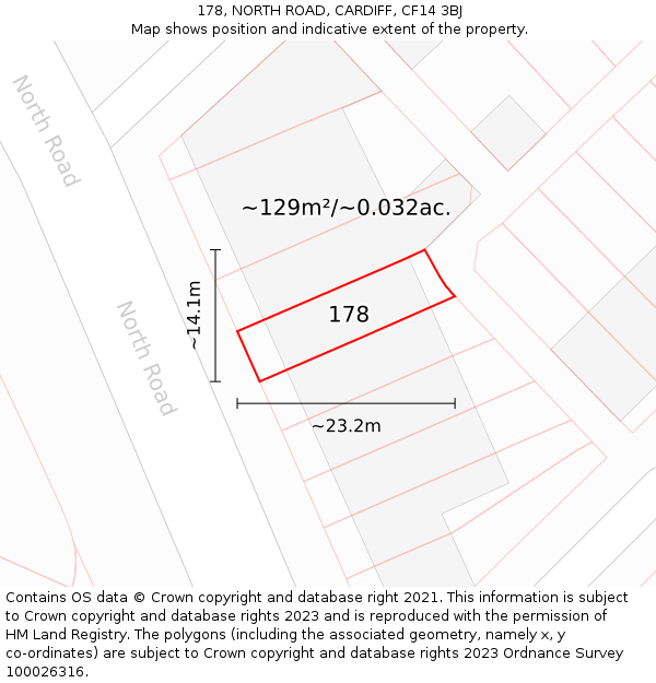 178, NORTH ROAD, CARDIFF, CF14 3BJ: Plot and title map