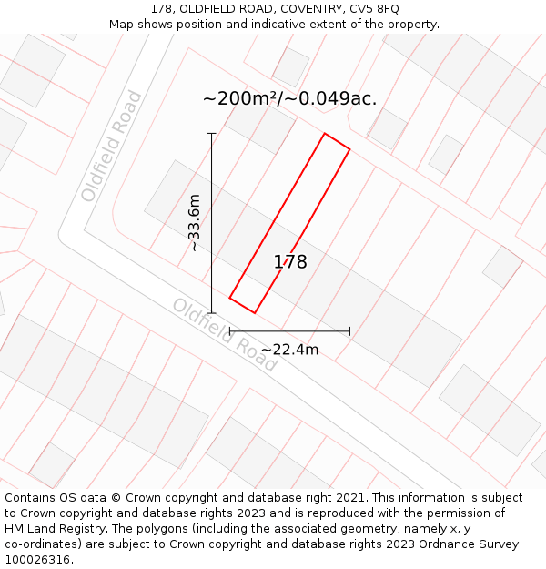 178, OLDFIELD ROAD, COVENTRY, CV5 8FQ: Plot and title map