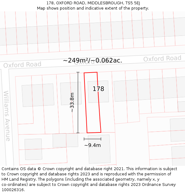 178, OXFORD ROAD, MIDDLESBROUGH, TS5 5EJ: Plot and title map