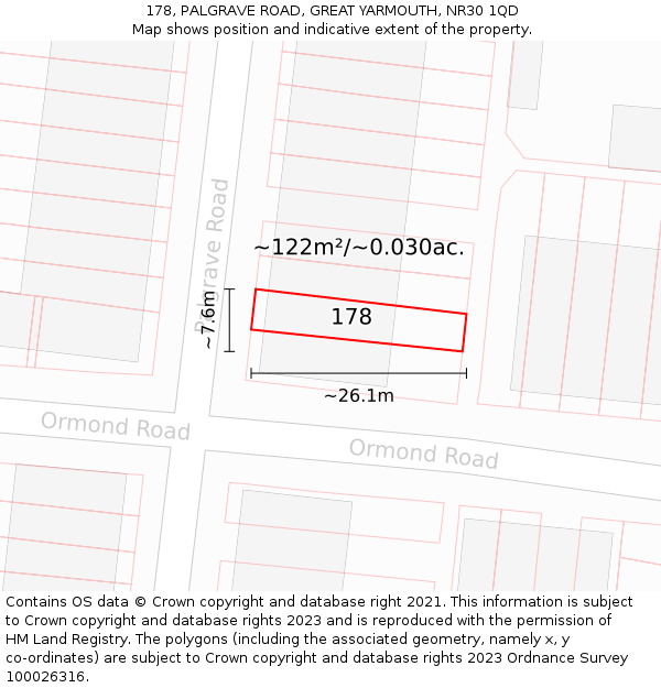 178, PALGRAVE ROAD, GREAT YARMOUTH, NR30 1QD: Plot and title map