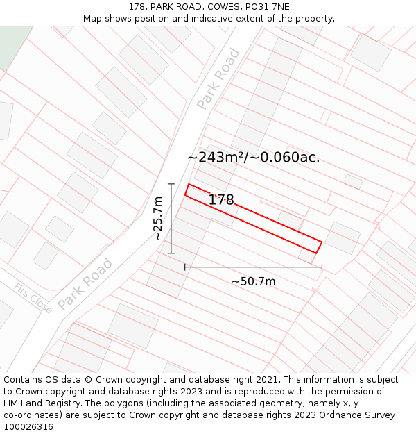 178, PARK ROAD, COWES, PO31 7NE: Plot and title map