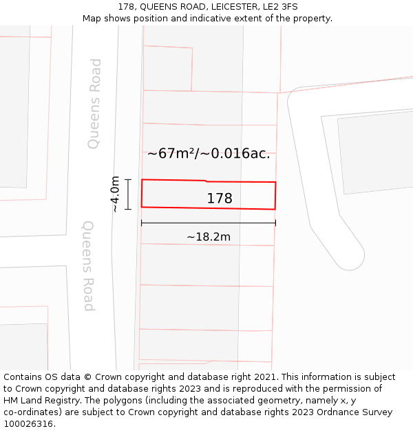 178, QUEENS ROAD, LEICESTER, LE2 3FS: Plot and title map