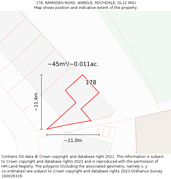178, RAMSDEN ROAD, WARDLE, ROCHDALE, OL12 9NU: Plot and title map