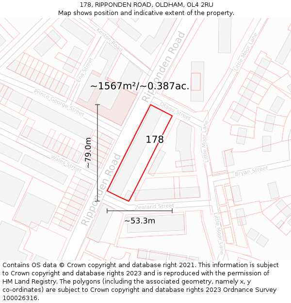 178, RIPPONDEN ROAD, OLDHAM, OL4 2RU: Plot and title map