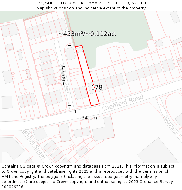178, SHEFFIELD ROAD, KILLAMARSH, SHEFFIELD, S21 1EB: Plot and title map