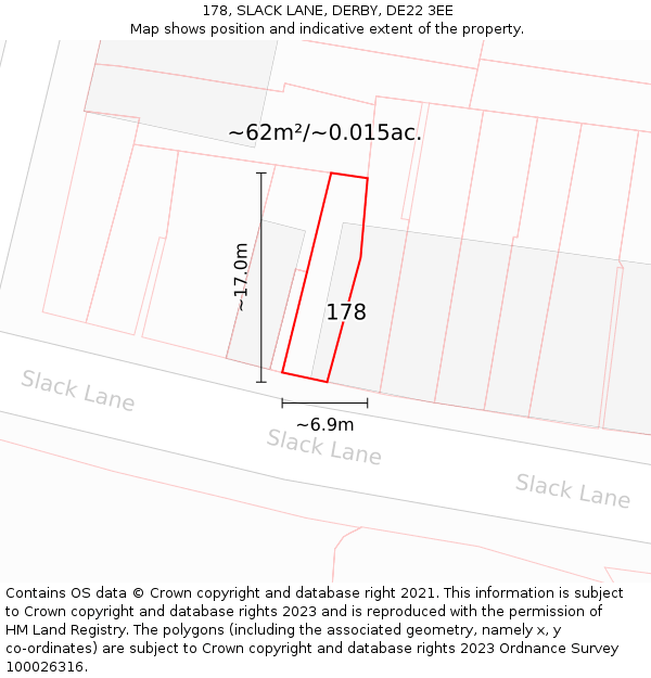 178, SLACK LANE, DERBY, DE22 3EE: Plot and title map