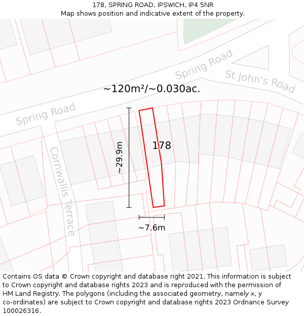 178, SPRING ROAD, IPSWICH, IP4 5NR: Plot and title map