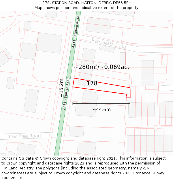 178, STATION ROAD, HATTON, DERBY, DE65 5EH: Plot and title map
