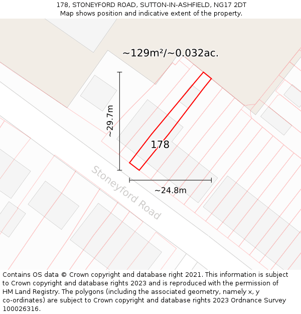 178, STONEYFORD ROAD, SUTTON-IN-ASHFIELD, NG17 2DT: Plot and title map