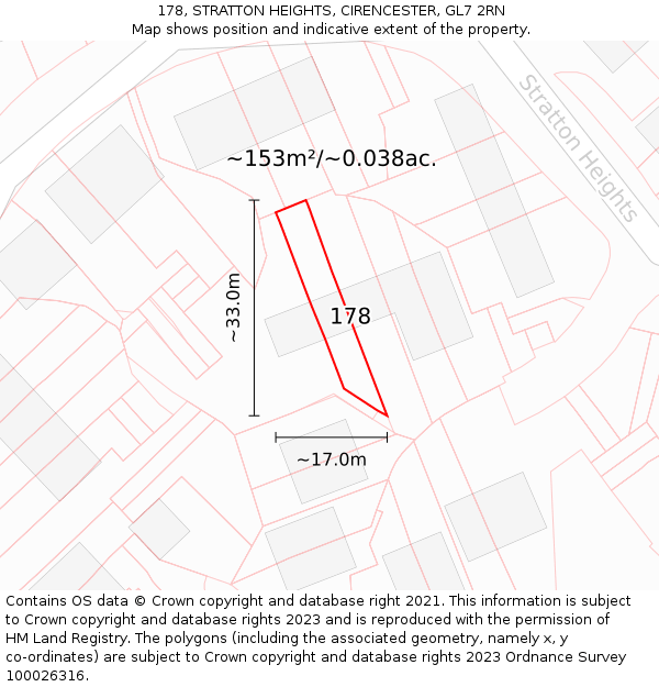 178, STRATTON HEIGHTS, CIRENCESTER, GL7 2RN: Plot and title map