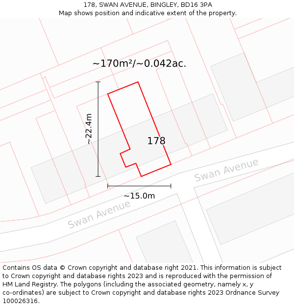 178, SWAN AVENUE, BINGLEY, BD16 3PA: Plot and title map