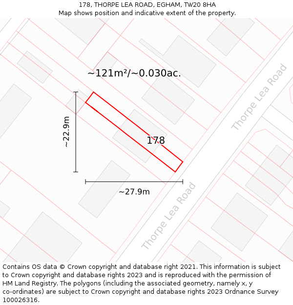 178, THORPE LEA ROAD, EGHAM, TW20 8HA: Plot and title map