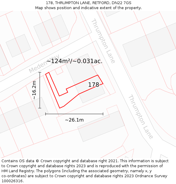 178, THRUMPTON LANE, RETFORD, DN22 7GS: Plot and title map