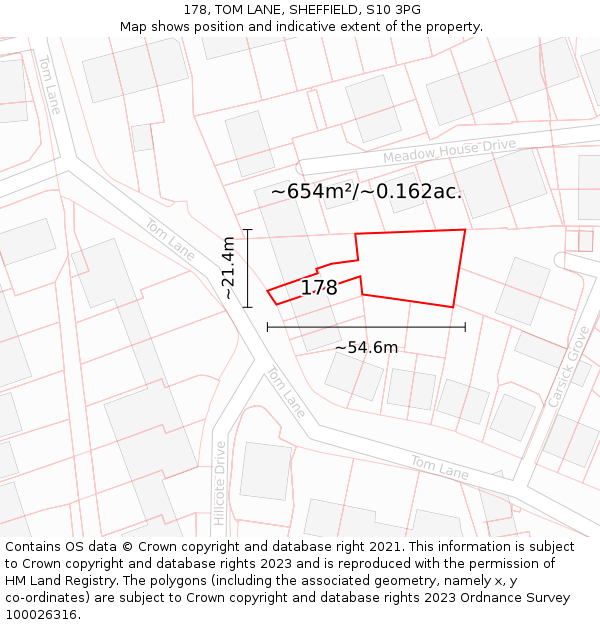 178, TOM LANE, SHEFFIELD, S10 3PG: Plot and title map