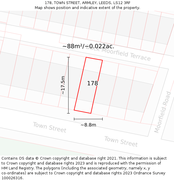 178, TOWN STREET, ARMLEY, LEEDS, LS12 3RF: Plot and title map