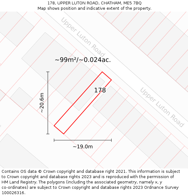 178, UPPER LUTON ROAD, CHATHAM, ME5 7BQ: Plot and title map