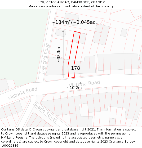 178, VICTORIA ROAD, CAMBRIDGE, CB4 3DZ: Plot and title map