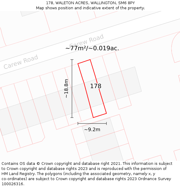 178, WALETON ACRES, WALLINGTON, SM6 8PY: Plot and title map