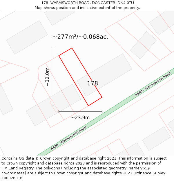 178, WARMSWORTH ROAD, DONCASTER, DN4 0TU: Plot and title map
