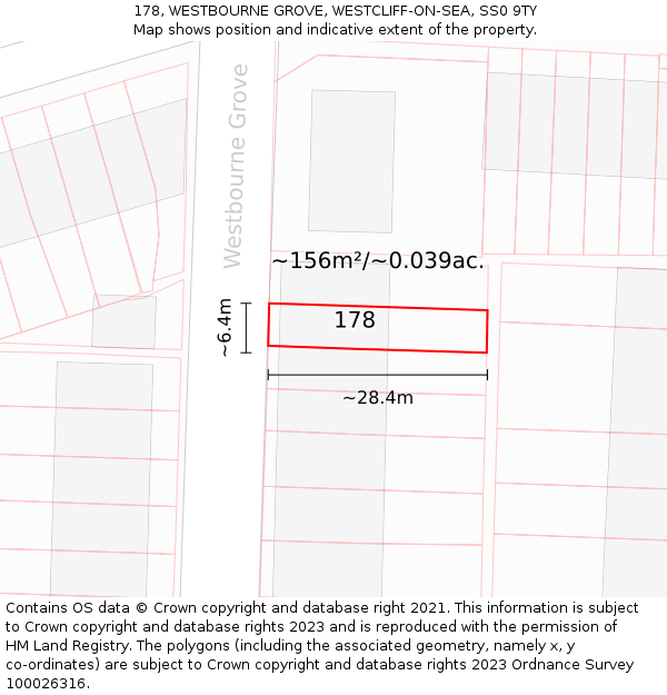 178, WESTBOURNE GROVE, WESTCLIFF-ON-SEA, SS0 9TY: Plot and title map