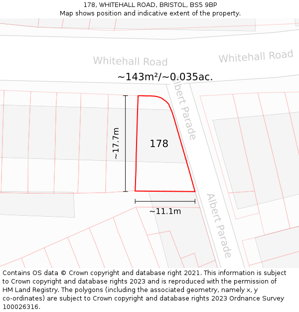 178, WHITEHALL ROAD, BRISTOL, BS5 9BP: Plot and title map