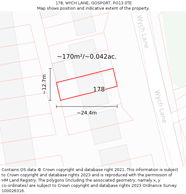 178, WYCH LANE, GOSPORT, PO13 0TE: Plot and title map