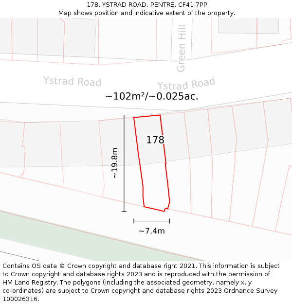 178, YSTRAD ROAD, PENTRE, CF41 7PP: Plot and title map