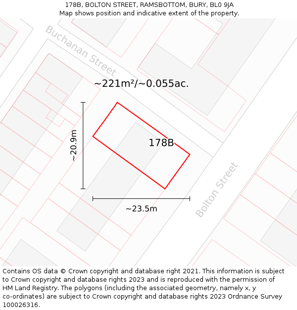 178B, BOLTON STREET, RAMSBOTTOM, BURY, BL0 9JA: Plot and title map