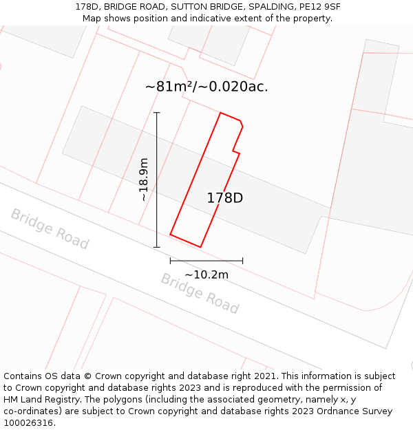 178D, BRIDGE ROAD, SUTTON BRIDGE, SPALDING, PE12 9SF: Plot and title map