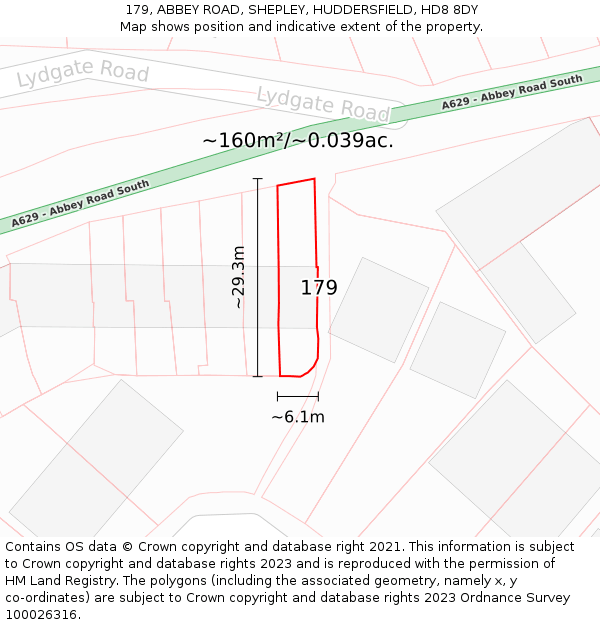 179, ABBEY ROAD, SHEPLEY, HUDDERSFIELD, HD8 8DY: Plot and title map