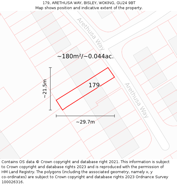 179, ARETHUSA WAY, BISLEY, WOKING, GU24 9BT: Plot and title map