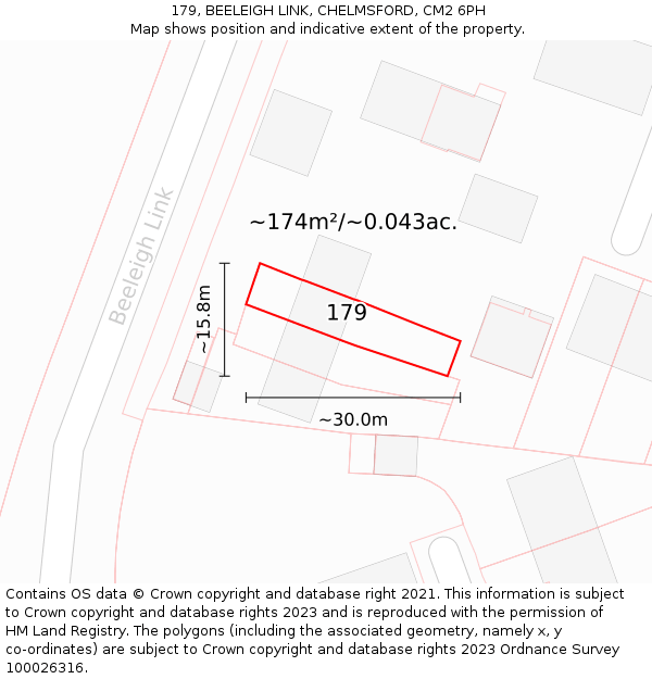 179, BEELEIGH LINK, CHELMSFORD, CM2 6PH: Plot and title map