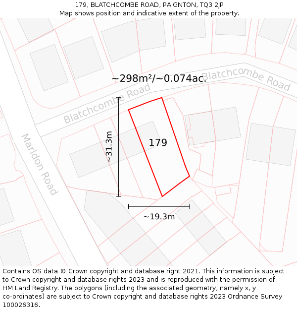179, BLATCHCOMBE ROAD, PAIGNTON, TQ3 2JP: Plot and title map