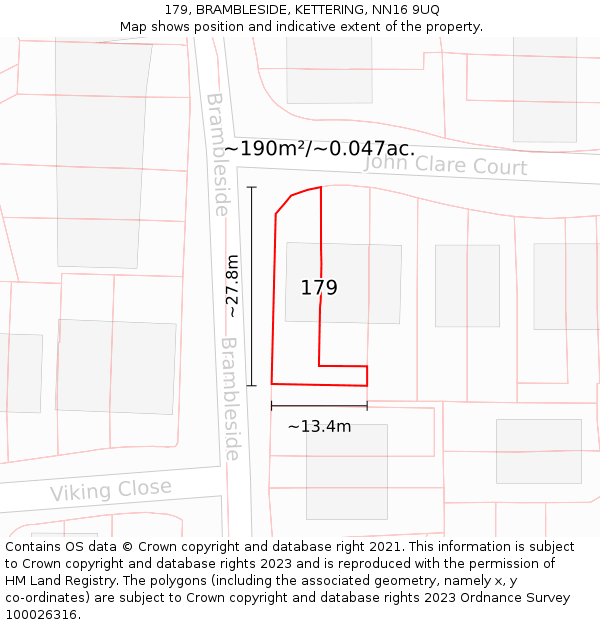 179, BRAMBLESIDE, KETTERING, NN16 9UQ: Plot and title map