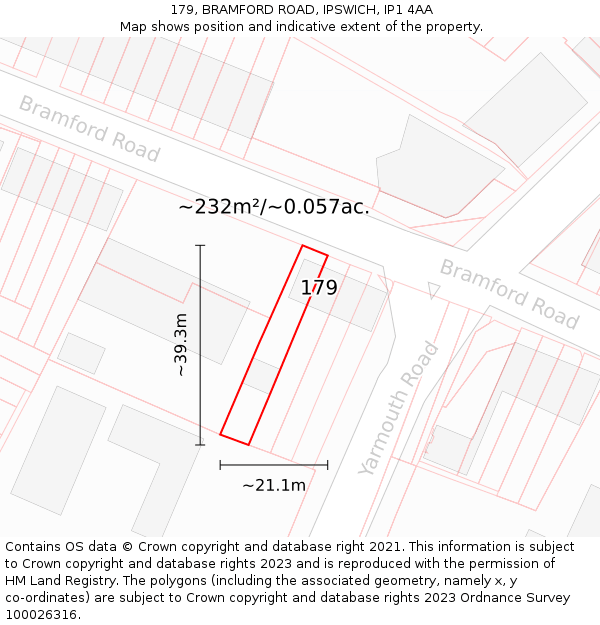 179, BRAMFORD ROAD, IPSWICH, IP1 4AA: Plot and title map