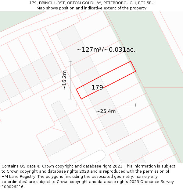 179, BRINGHURST, ORTON GOLDHAY, PETERBOROUGH, PE2 5RU: Plot and title map