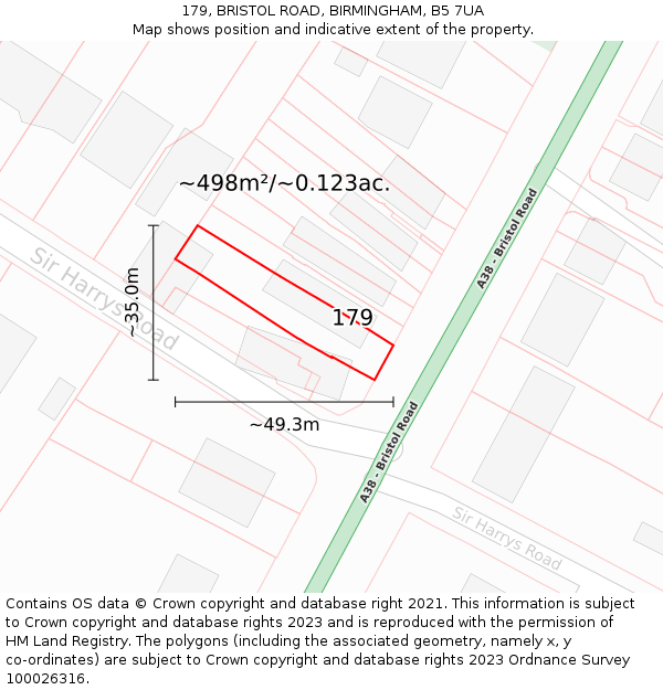 179, BRISTOL ROAD, BIRMINGHAM, B5 7UA: Plot and title map